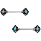 14G 9/16 Faux Turquoise Baroque Oval Barbell Nipple Ring Set
