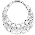 16G 3/8 Clear CZ Gem Chain Hinged Septum Ring
