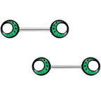14G 9/16 Glow in the Dark Green Moon Barbell Nipple Ring Set