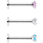 16G 3/8 Clear Pink Blue CZ Gem Labret Tragus Set of 3