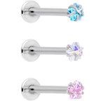 16G 3/8 Clear Pink Blue Star CZ Gem Labret Tragus Set of 3