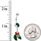 Green Gem Winter Wonderland Snow on the Holly Dangle Belly Ring