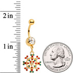 Red Green Gem Gold Tone Winter Blizzard Dangle Belly Ring