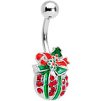 Clear Gem Red Holiday Gift Ornament Belly Ring Set of 4
