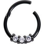16G 3/8 Clear CZ Gem Black Trio Hinged Segment Ring