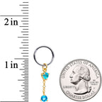 16G 3/8 Blue Cubic Zirconia Gem Chain Dangle Hinged Segment Ring