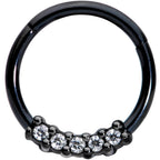 16G 3/8 Clear CZ Gem Black Hinged Segment Ring
