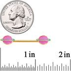 14G 9/16 Gold Tone Pink Planet Saturn Barbell Nipple Ring Set
