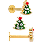 16G 5/16 Gem Gold Tone Holiday Cartilage Tragus Earring Set of 3