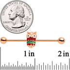 14G Rose Gold Tone Happy Holiday Hoot Owl Industrial Barbell 38mm