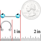 14G 9/16 1/2 Aqua Gem Flower Horseshoe Barbell Nipple Ring Set