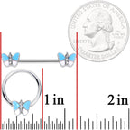 14G Blue White Inlay Butterfly BCR Barbell Nipple Ring Set of 4