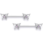 14G 9/16 Pink Faux Opal Lacy Butterfly Barbell Nipple Ring Set