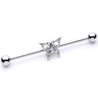 14G White Synthetic Opal Butterfly Industrial Barbell 38mm