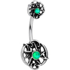 Green Synthetic Opal Moon Pentagram Double Mount Belly Ring
