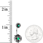 Green Synthetic Opal Moon Pentagram Double Mount Belly Ring