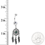 Clear Green Gem Floral Dreamcatcher Dangle Belly Ring