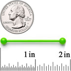 14G Bright Green Coated Glow in the Dark Industrial Barbell 38mm