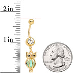 Black Clear Gem Gold Tone Glow in the Dark Owl Dangle Belly Ring