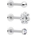 16G 5/16 Clear Gem Flower Top Labret Tragus Set of Three