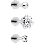 16G 5/16 Clear Gem Flower Top Labret Tragus Set of Three
