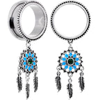 Green Gem Feather Dreamcatcher Screw Fit Tunnel Plug Set