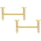 14G Clear Gem Gold Tone Screw Barbell Nipple Ring Set