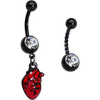 Clear Gem Black Twisted Red Anatomical Heart Belly Ring Set of 2