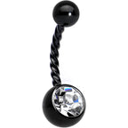 Clear Gem Black Twisted Red Anatomical Heart Belly Ring Set of 2