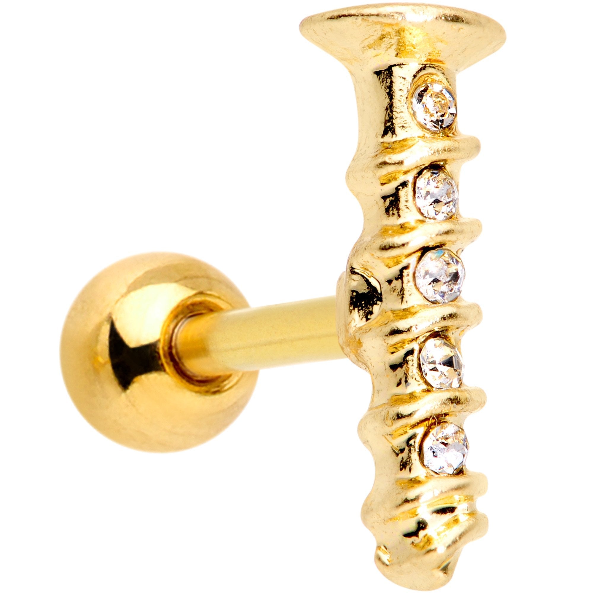 16G 1/4 Clear Gem Gold Tone Screw Cartilage Tragus Earring