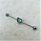 14G Blue Green Gem Faceted Heart Industrial Barbell 38mm