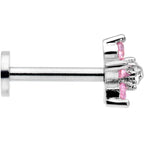 16G 5/16 Clear Pink CZ Gem Star Internally Threaded Labret Tragus