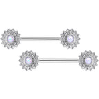 14G 9/16 1/2 White Faux Opal Horseshoe Barbell Nipple Ring Set