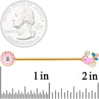 14G Clear Gem Gold Tone Pink Bird Flower Industrial Barbell 38mm