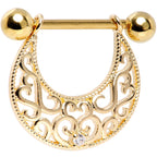 14G 9/16 Clear CZ Gem Gold Tone Abstract Heart Nipple Shield Set