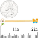 14G Multicolor Gold Tone Butterfly Flower Industrial Barbell 38mm