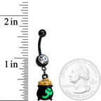 Clear Gem Black Pot of Gold St Patricks Day Dangle Belly Ring