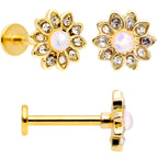 16G 5/16 White Faux Opal Gold Tone Flower Labret Curation Set of 3