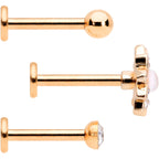 16G 5/16 White Faux Opal Rose Gold Tone Flower Labret Set of 3