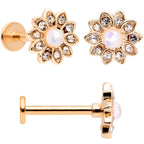 16G 5/16 White Faux Opal Rose Gold Tone Flower Labret Set of 3
