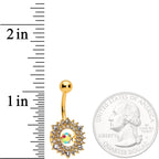 Clear Aurora Dangle Gem Gold Tone Sunburst Belly Ring