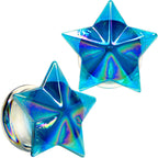 2G Blue Aurora Glass Faceted Star Double Flare Plug Set 6mm to 16mm Sizes