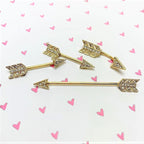 14G Clear Gem Gold Tone Flying Arrow Industrial Barbell 38mm
