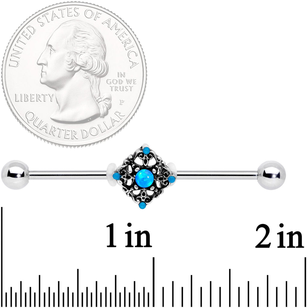 14G Blue Faux Opal Rhombus Industrial Barbell 38mm