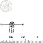 14G Pink Faux Opal Feather Dreamcatcher Dangle Industrial Barbell 38mm