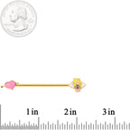 14G Pink Gem Gold Tone Cupid Industrial Barbell 38mm
