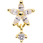 16G 5/16 Clear CZ Gem Gold Tone Flower Dangle Cartilage Tragus