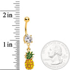 Clear Yellow Green Gem Gold Tone Tropical Pineapple Dangle Belly Ring