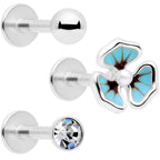 16G 5/16 Clear Gem Blue Flower Labret Monroe Tragus Set of 3