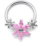 16G 3/8 Pink CZ Gem Flower BCR Captive Ring